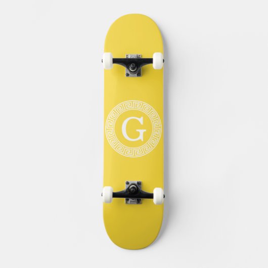 Ananas WHT Grieks Sleutel RND Lijst Initiaal Monog Persoonlijk Skateboard (Voorkant)