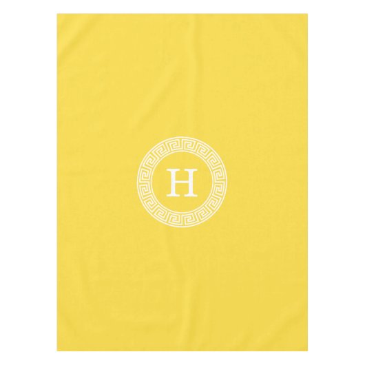 Ananas WHT Grieks Sleutel RND Lijst Initiaal Monog Tafelkleed (Voorkant)