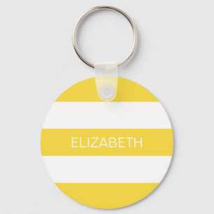 Ananas Wht Horiz Preppy Stripe #3 Naam Monogram Sleutelhanger