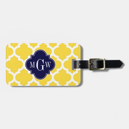 Ananas Wht Moroccan #5 Navy 3 Initieel Monogram Bagagelabel (Voorkant horizontaal)