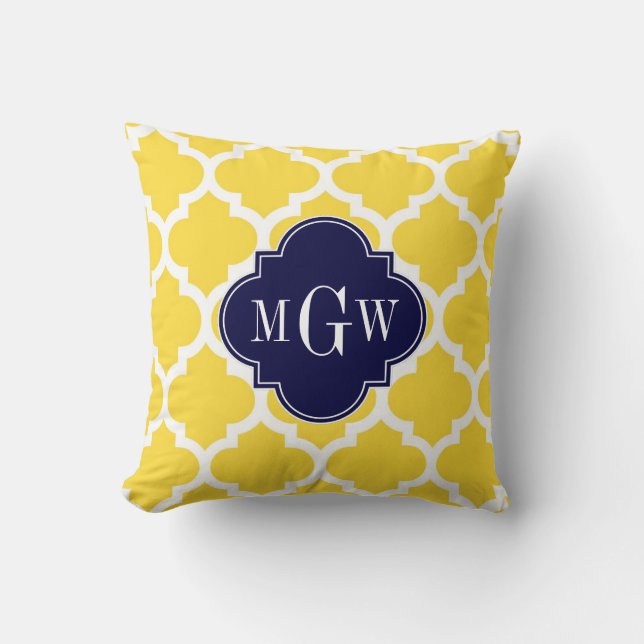 Ananas Wht Moroccan #5 Navy 3 Initieel Monogram Kussen (Voorkant)