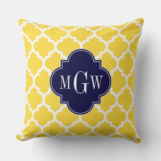 Ananas Wht Moroccan #5 Navy 3 Initiële Monogram Kussen (Voorkant)