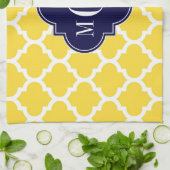Ananas Wht Moroccan #5 Navy 3 Initiële Monogram Theedoek (Gevouwen)