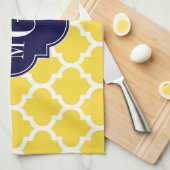 Ananas Wht Moroccan #5 Navy 3 Initiële Monogram Theedoek (Quarter Fold)