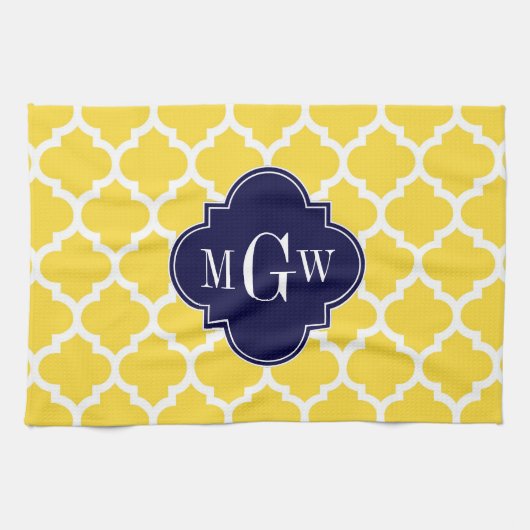Ananas Wht Moroccan #5 Navy 3 Initiële Monogram Theedoek (Horizontaal)