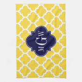 Ananas Wht Moroccan #5 Navy 3 Initiële Monogram Theedoek (Verticaal)