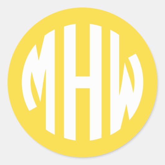 Ananas Wit 3 Initiaal Cirkel Monogram Doe-Het-Zelf Ronde Sticker (Voorkant)