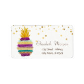 Ananas, wit, Faux Gold Foil Confetti Etiket (Voorkant)