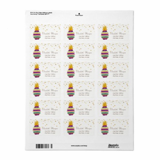 Ananas, wit, Faux Gold Foil Confetti Etiket (Full Sheet)