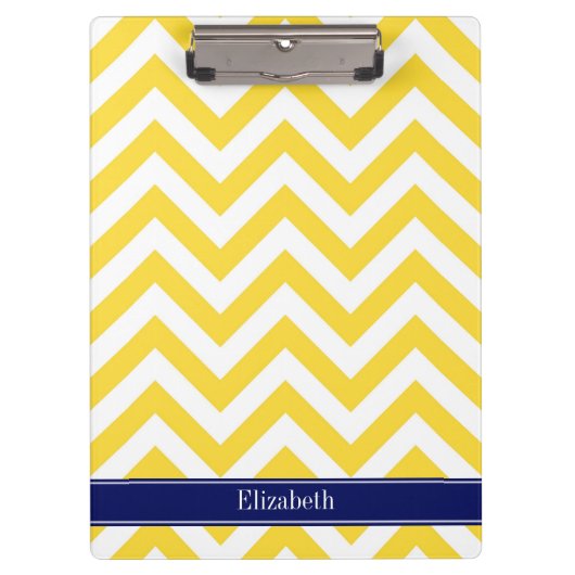 Ananas Wit LG Chevron Navy Blauwe Naam Initialen Klembord (Voorkant)