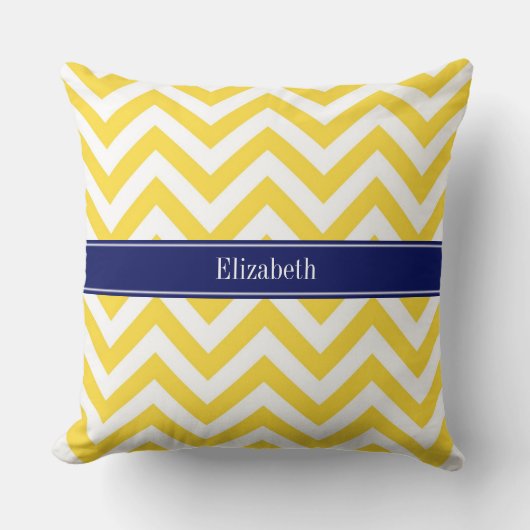 Ananas Wit LG Chevron Navy Blauwe Naam Initialen Kussen (Voorkant)