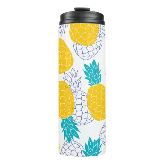 Ananas witte achtergrond, naadloos patroon. thermosbeker (Voorkant)