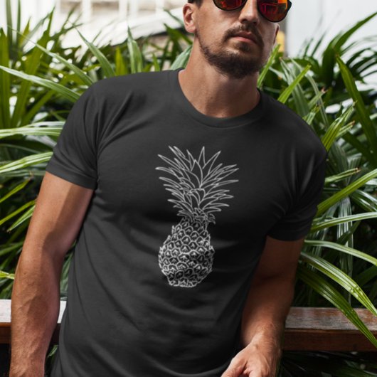 Ananas Witte Omlijning Zwarte Tropisch T-shirt