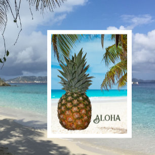 Ananas, Witte Zandstrand, Palmboom, Blauwe Lucht Briefkaart