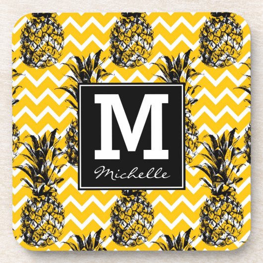 ananas Zigzags | Monogram Bier Onderzetter (Voorkant)