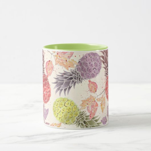 Ananas, zoet koppel, vruchten, waterverf mok (Midden)