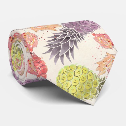 Ananas, zoet koppel, vruchten, waterverf stropdas (Opgerold)