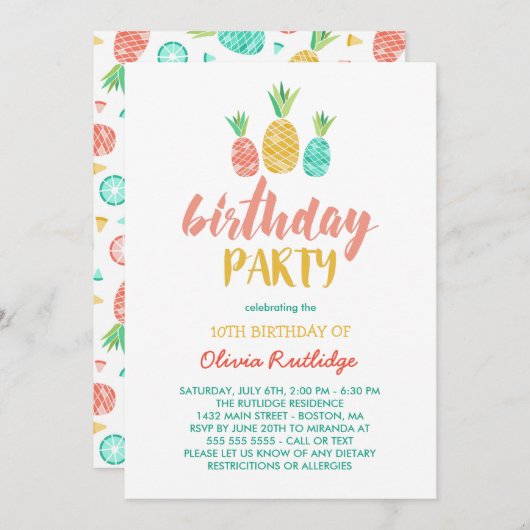 Ananas - Zomerverjaardagsfeest Kaart (Voorkant / Achterkant)