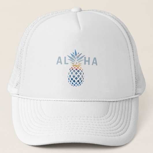 Ananas Zonsondergang en Blauwe Oceaan Golven Aloha Trucker Pet (Voorkant)