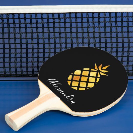 Ananas zwart goud monogram schrift tafeltennisbatje (Insitu)