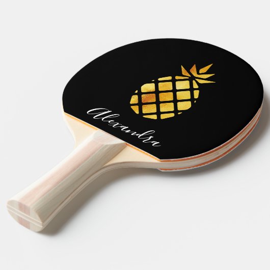 Ananas zwart goud monogram schrift tafeltennisbatje (Voorkant Gekanteld)