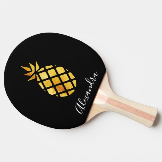 Ananas zwart goud monogram schrift tafeltennisbatje (Zijkant)