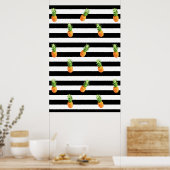 Ananas, zwart strempatroon, ananas canvas poster (Keuken)