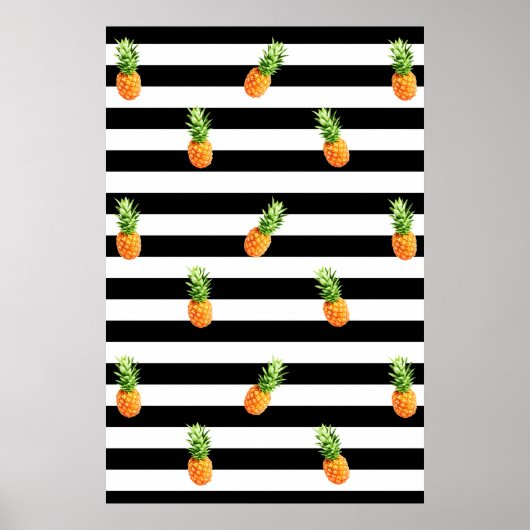 Ananas, zwart strempatroon, ananas canvas poster (Voorkant)