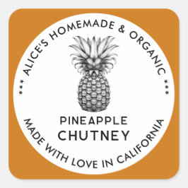 Ananaschutney-etiket in zwart en wit vierkante sticker