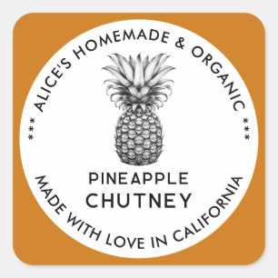 Ananaschutney-etiket in zwart en wit vierkante sticker