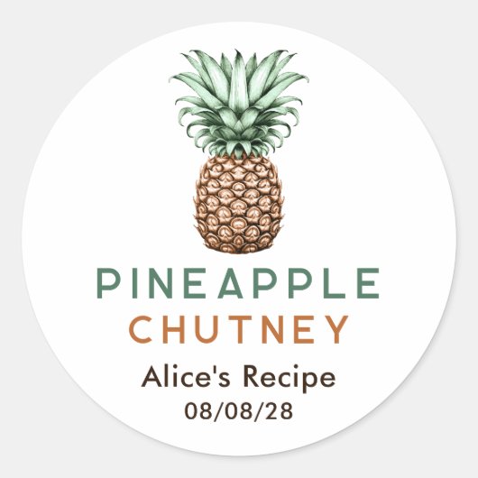 Ananaschutney zelfgemaakte conserve ronde sticker (Voorkant)