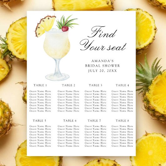 Ananascocktail bruiloft zitplaatskaart poster