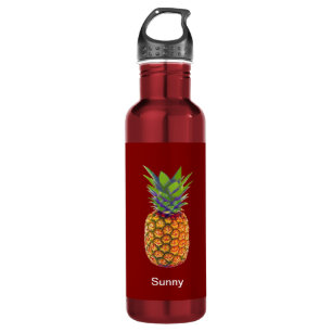 Ananasfruit op rood waterfles 