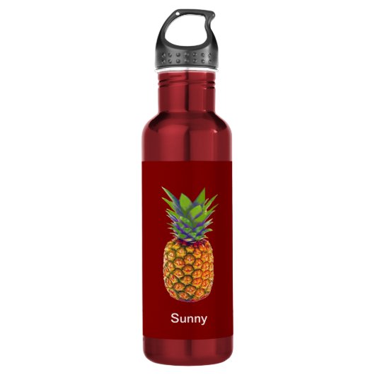 Ananasfruit op rood waterfles  (Voorkant)