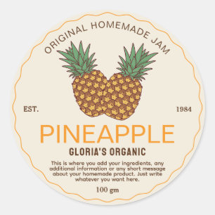 Ananasfruitjam uit de tijd van oma inmaken product ronde sticker