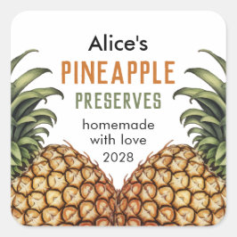 Ananasjam zelfgemaakte inmaaklabel vierkante sticker