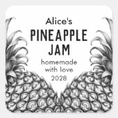 Ananasjam zwart en wit inmaaklabel vierkante sticker (Voorkant)