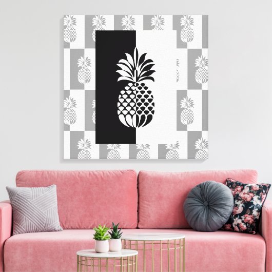 ananaskunst | Modern zwart en wit Canvas Afdruk (Insitu (Woonkamer))