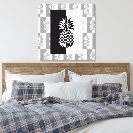 ananaskunst | Modern zwart en wit Canvas Afdruk (Insitu (Slaapkamer))