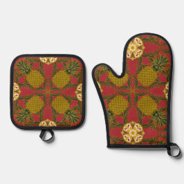 Ananasontwerp op rode achtergrond ovenwant & pannenlap set