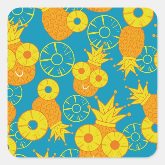 Ananasringen: Doodle Cartoon . Vierkante Sticker (Voorkant)