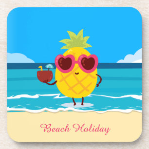 Ananassap fruit op Beach Holiday Cute Colorful Bier Onderzetter