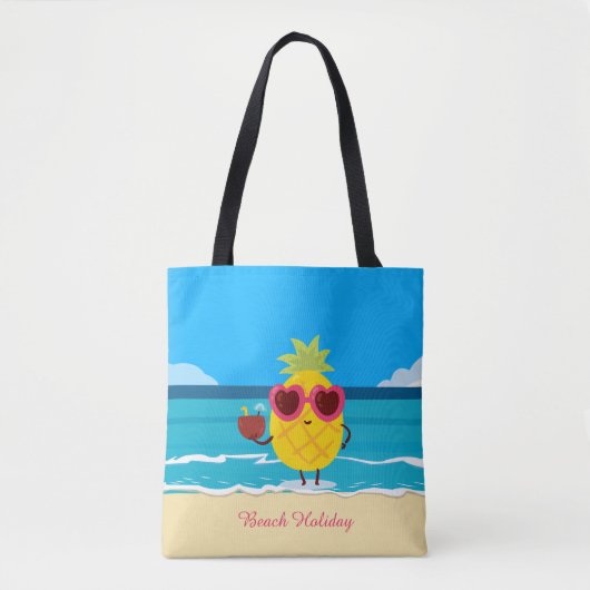 Ananassap fruit op Beach Holiday Cute Colorful Tote Bag (Voorkant)
