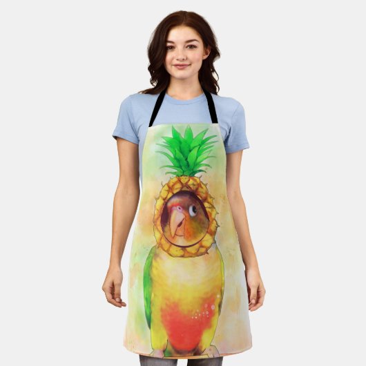 Ananassegrond met anananas pet schort (Gedragen)