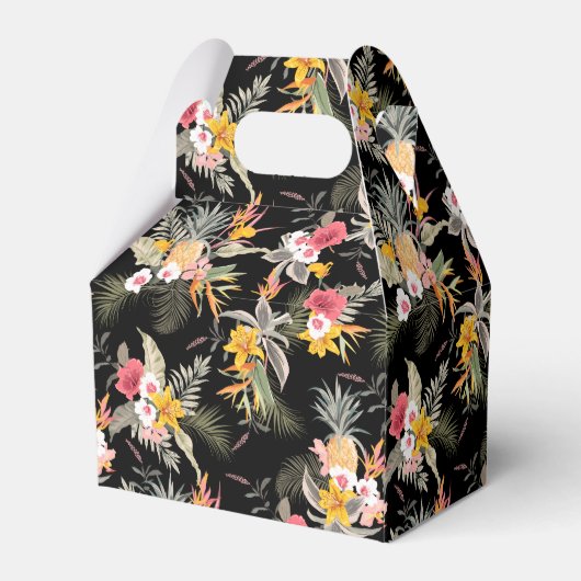 Ananassen Bloemen op Zwarte Gevel Bedankdoosjes (Achterkant)