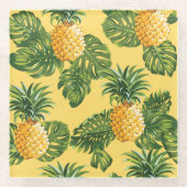 ananassen en tropische bladeren op goud glazen onderzetter (Voorkant)