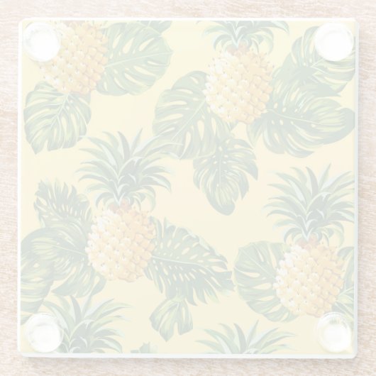 ananassen en tropische bladeren op goud glazen onderzetter (Achterkant)