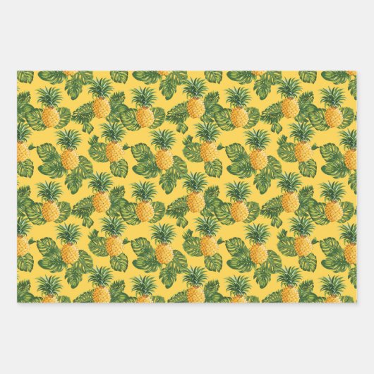 ananassen en tropische bladeren op goud inpakpapier vel (Voorkant 3)