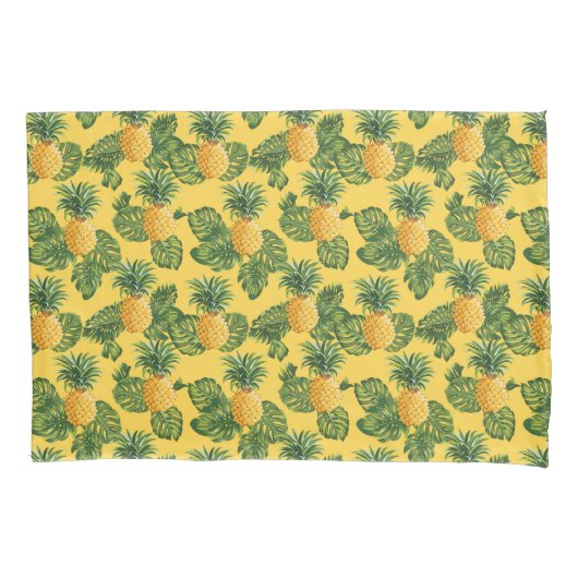 ananassen en tropische bladeren op goud kussensloop (Voorkant-Links)