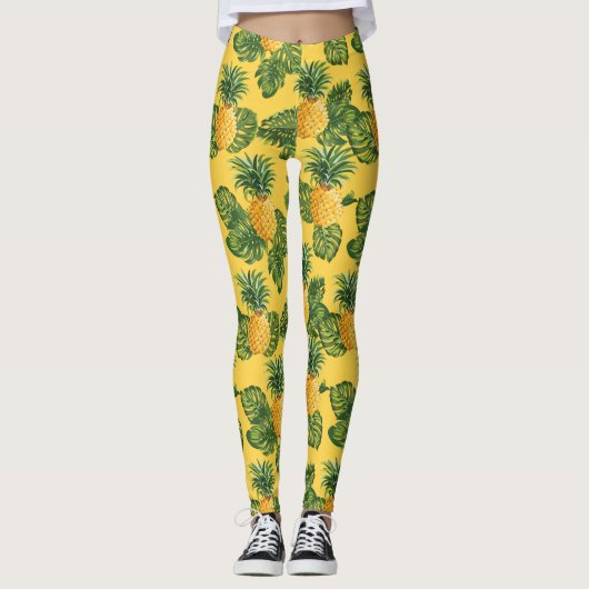 ananassen en tropische bladeren op goud leggings (Voorkant)